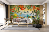 Vintage Peacock and Tropical Botanical Explorer Wall Mural