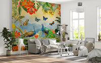 Vintage Peacock and Tropical Botanical Explorer Wall Mural