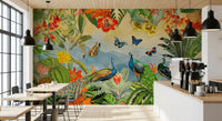 Vintage Peacock and Tropical Botanical Explorer Wall Mural