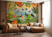 Vintage Peacock and Tropical Botanical Explorer Wall Mural