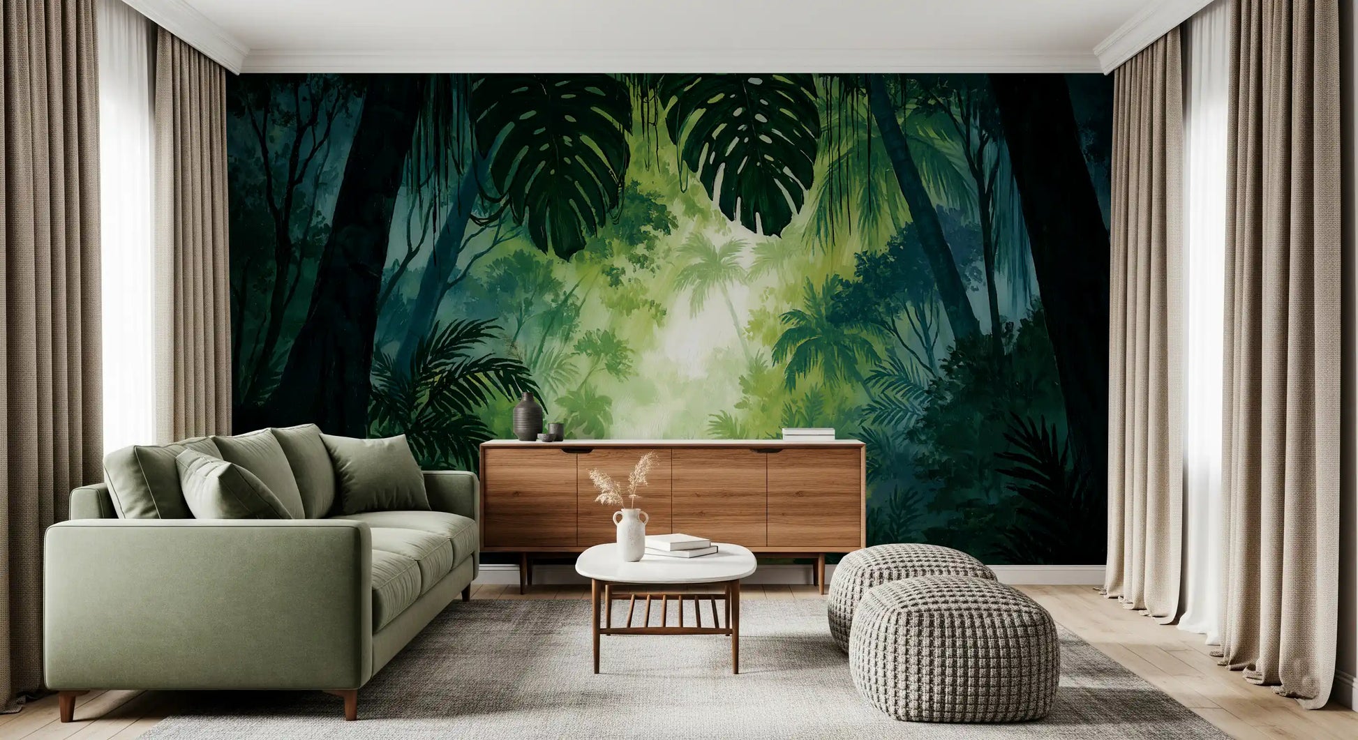 Misty Tropical Rainforest Canopy Wall Mural
