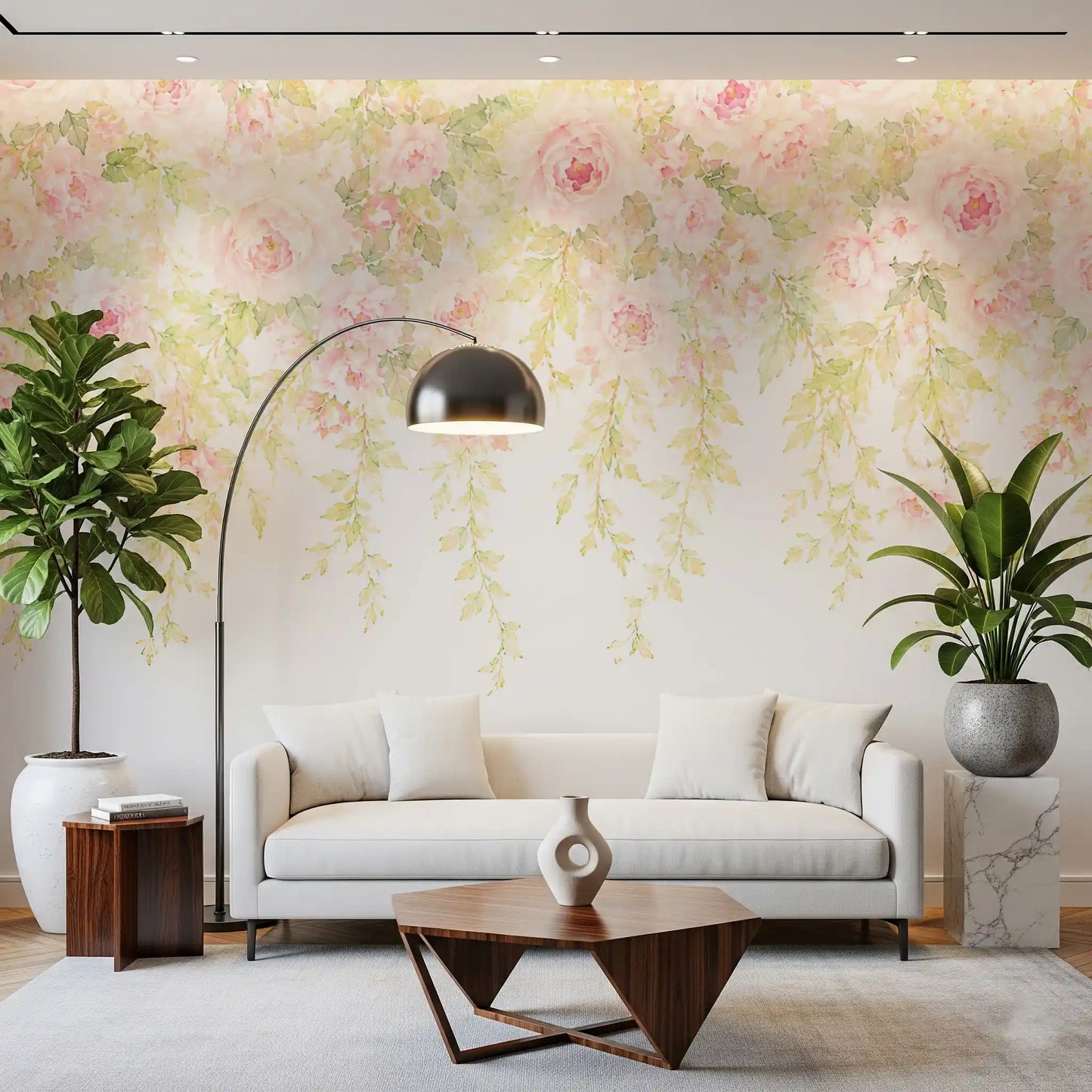 Soft Blush Rose Cascades Wall Mural