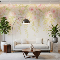 Soft Blush Rose Cascades Wall Mural