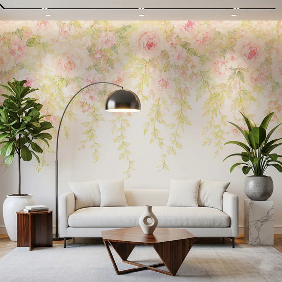 Soft Blush Rose Cascades Wall Mural