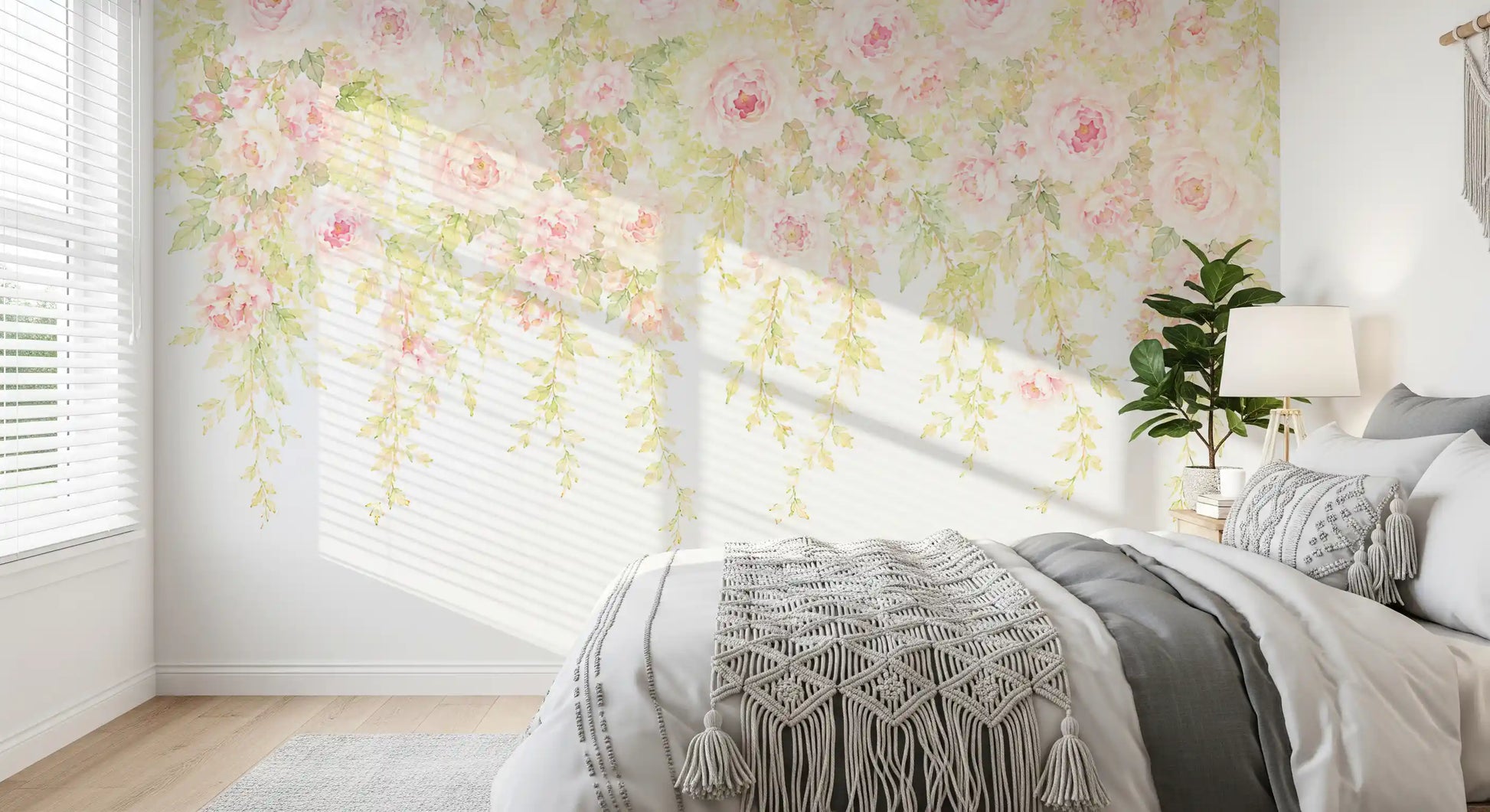 Soft Blush Rose Cascades Wall Mural