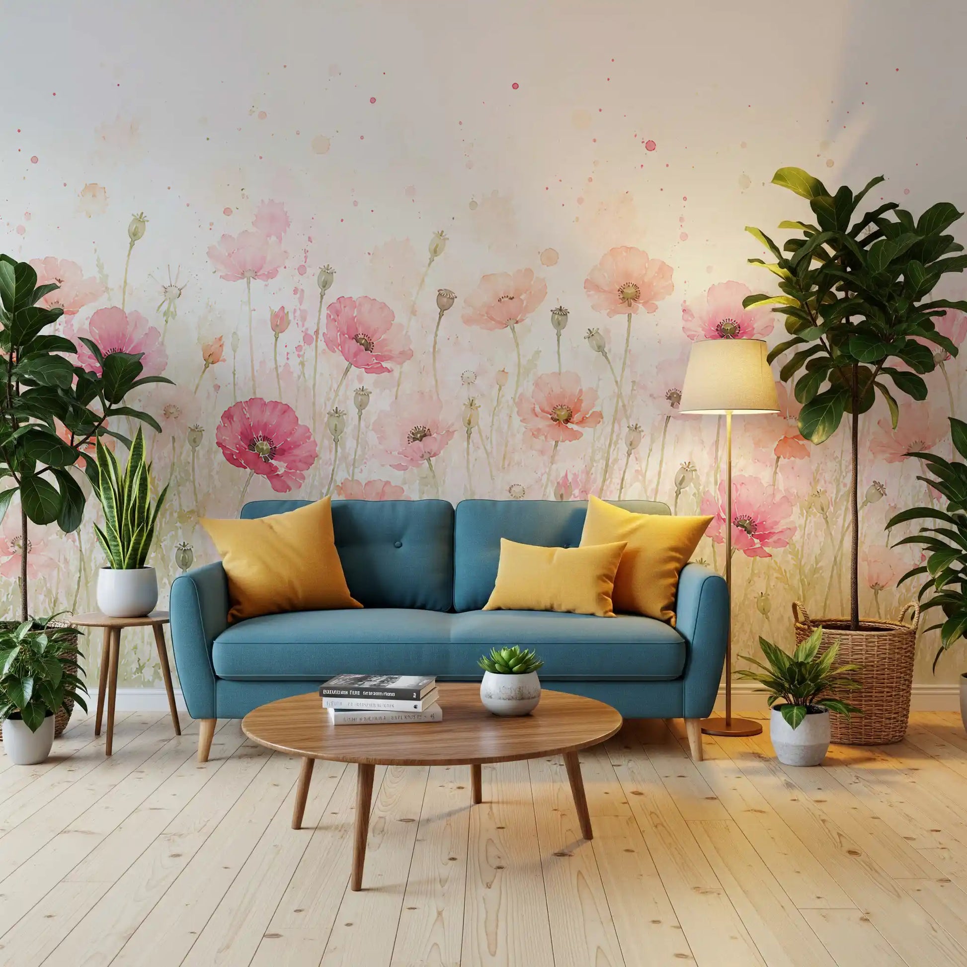 Soft Watercolor Poppy Meadow Wall Mural