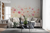 Soft Watercolor Poppy Meadow Wall Mural