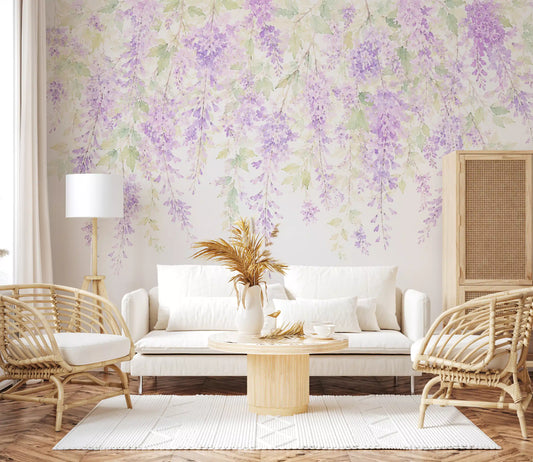 Wisteria wall mural in lilac and purple tones for living room GD11549