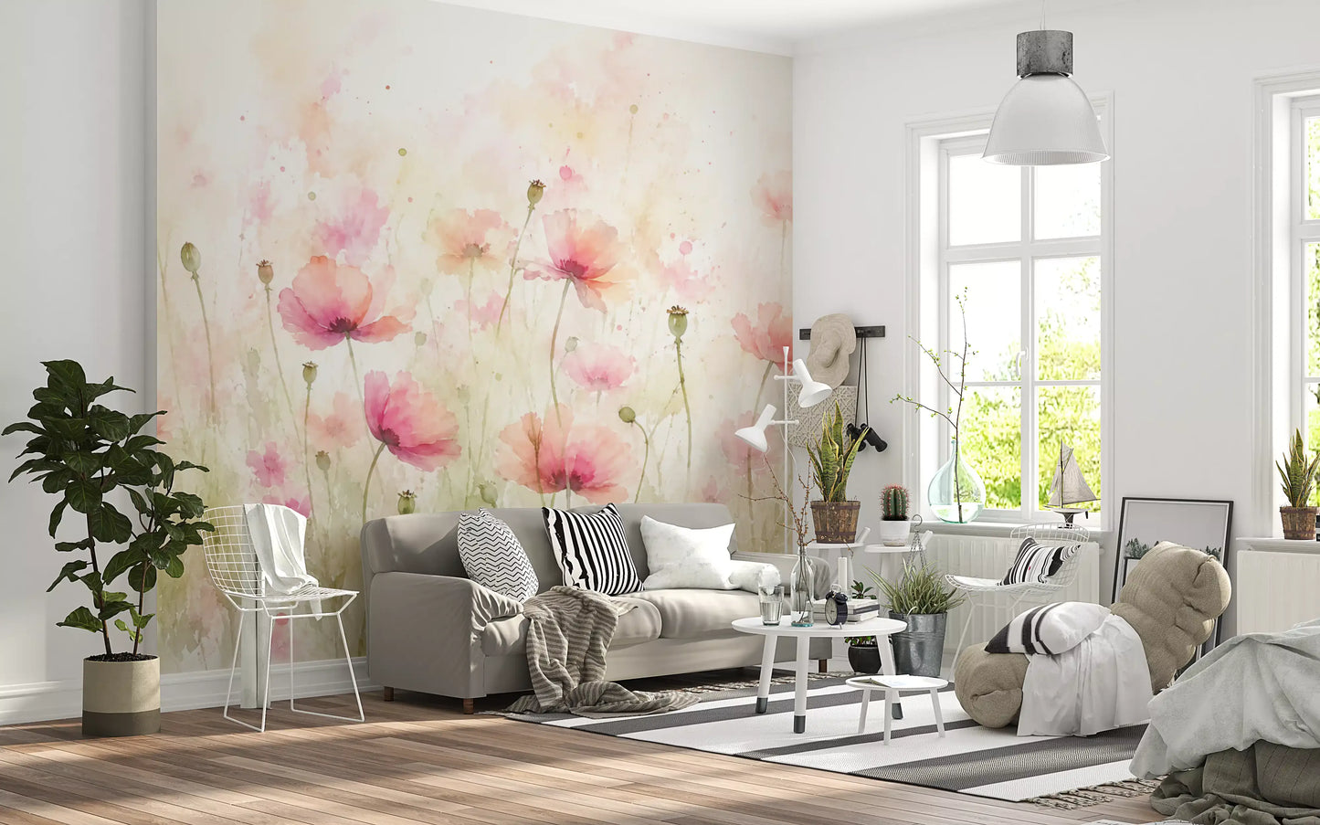 Blush Pink Meadow Wildflowers Wall Mural
