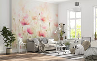 Blush Pink Meadow Wildflowers Wall Mural