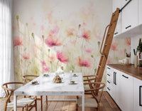 Blush Pink Meadow Wildflowers Wall Mural