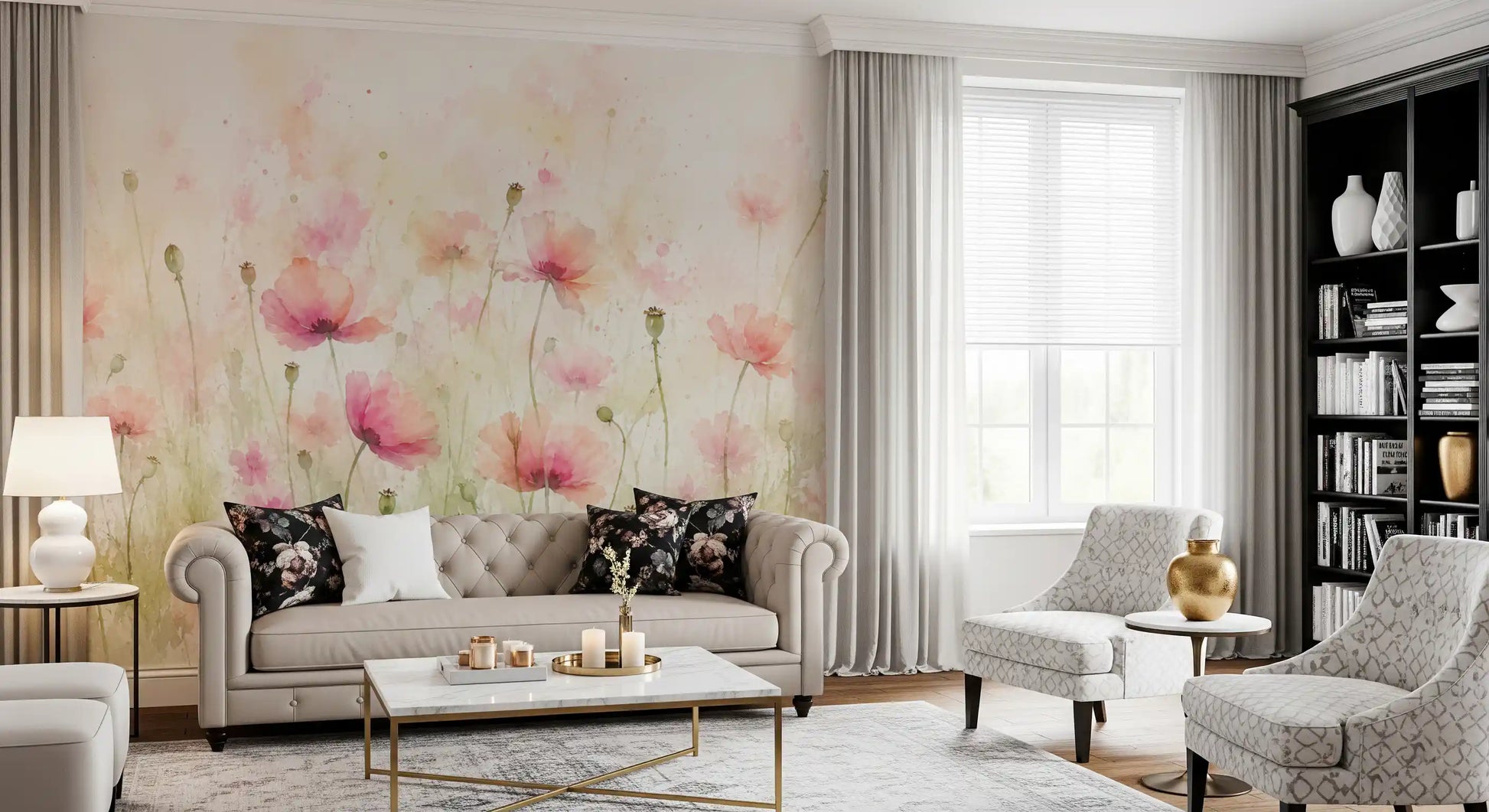 Blush Pink Meadow Wildflowers Wall Mural