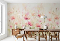 Blush Pink Meadow Wildflowers Wall Mural