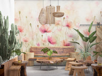 Blush Pink Meadow Wildflowers Wall Mural