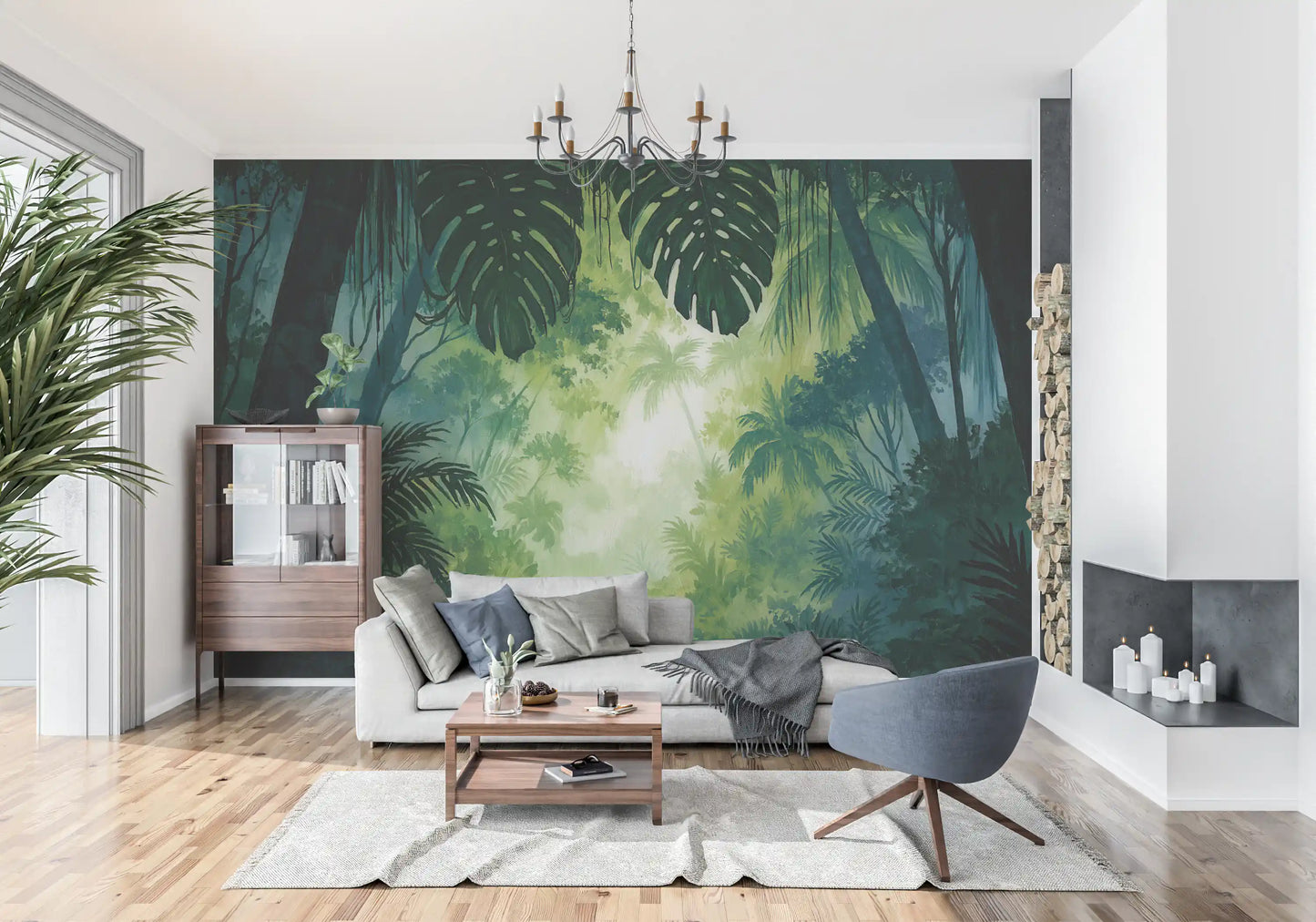 Verdant Tropical Forest Glade Wall Mural