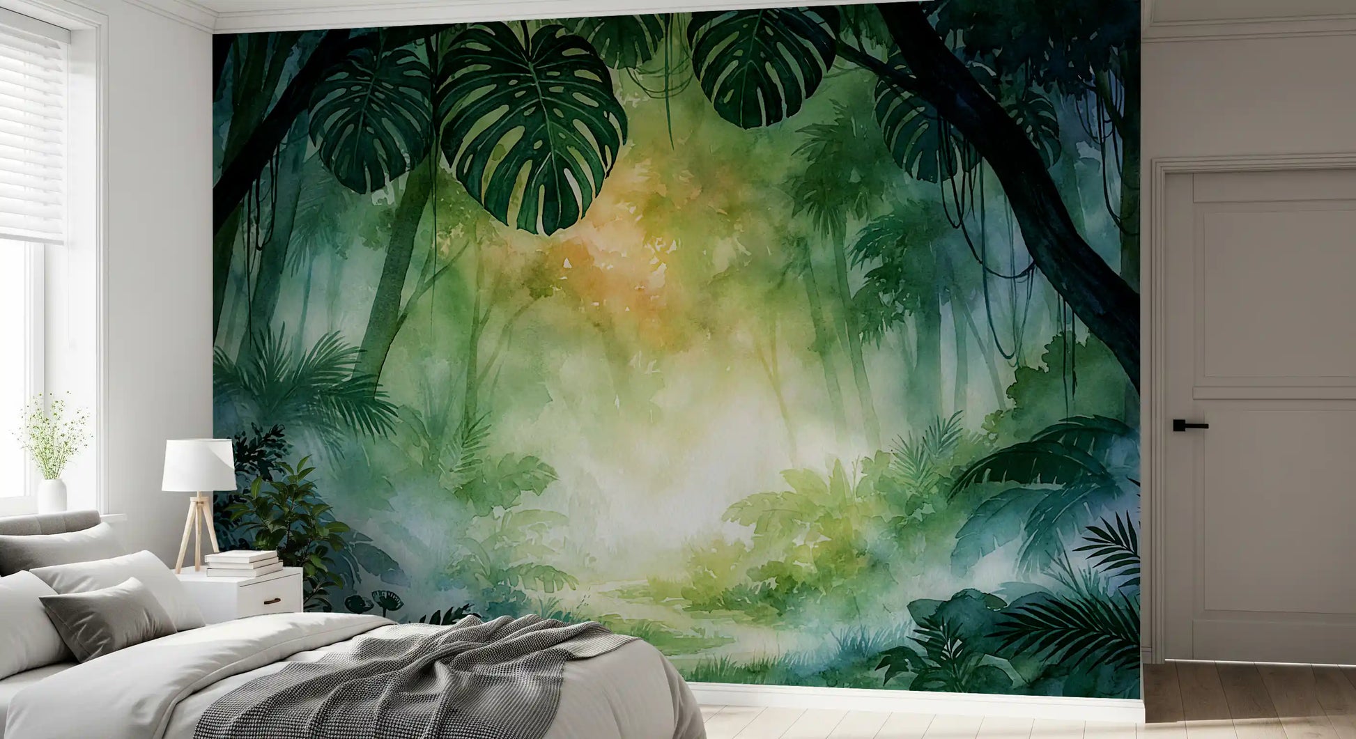 Sunlit Emerald Foliage Impression Wall Mural