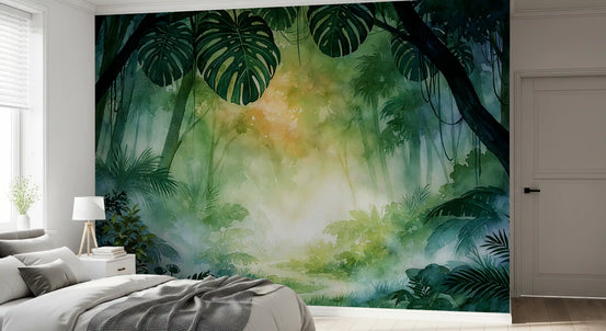 Sunlit Emerald Foliage Impression Wall Mural