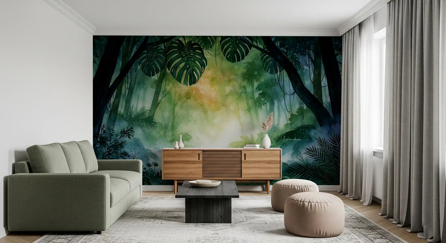 Sunlit Emerald Foliage Impression Wall Mural