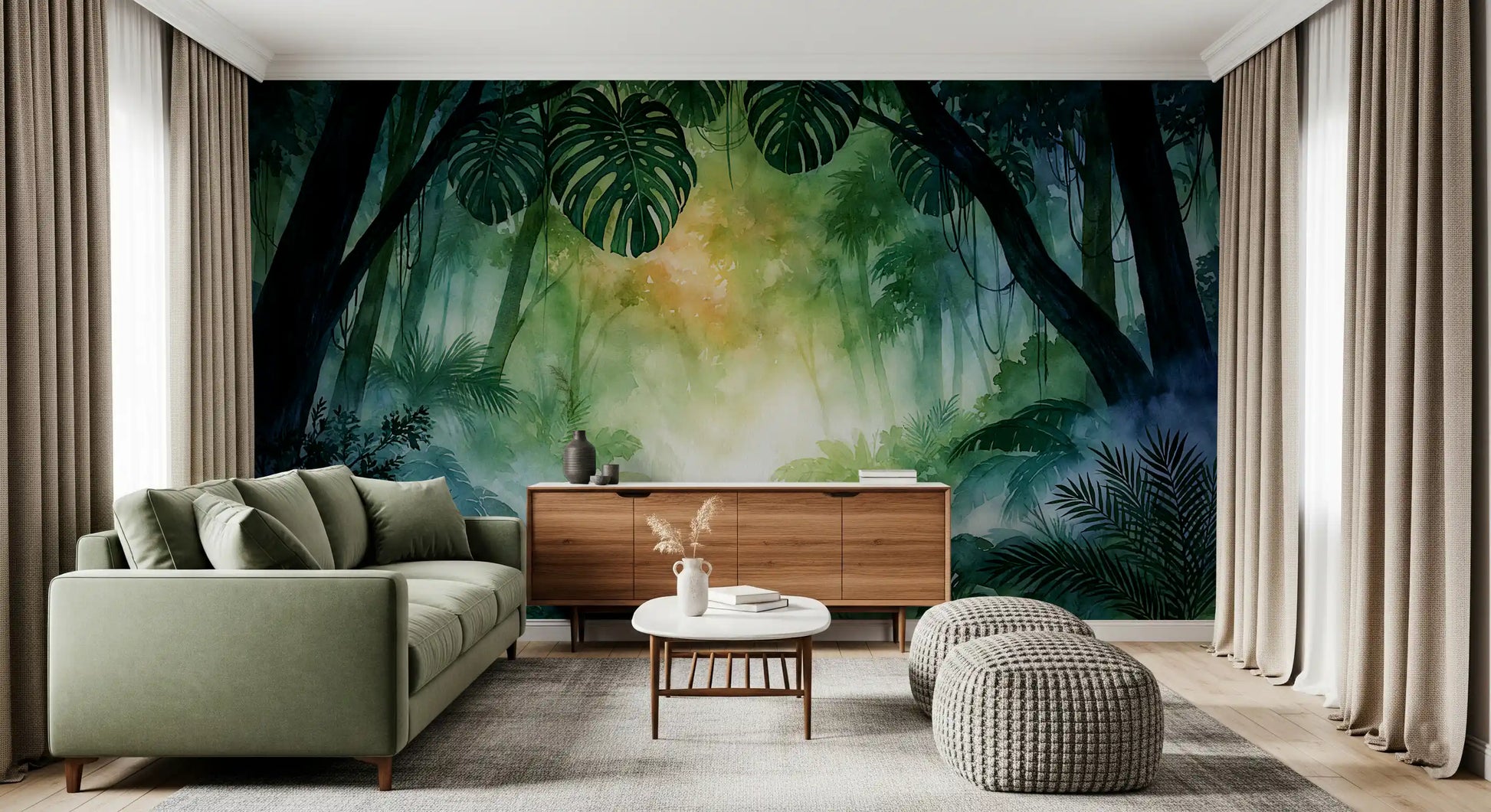 Sunlit Emerald Foliage Impression Wall Mural