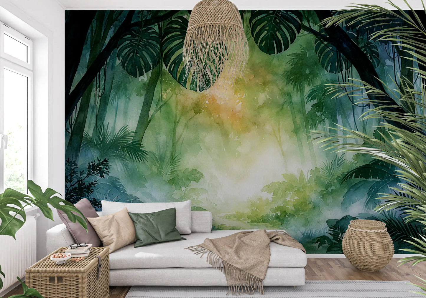 Sunlit Emerald Foliage Impression Wall Mural