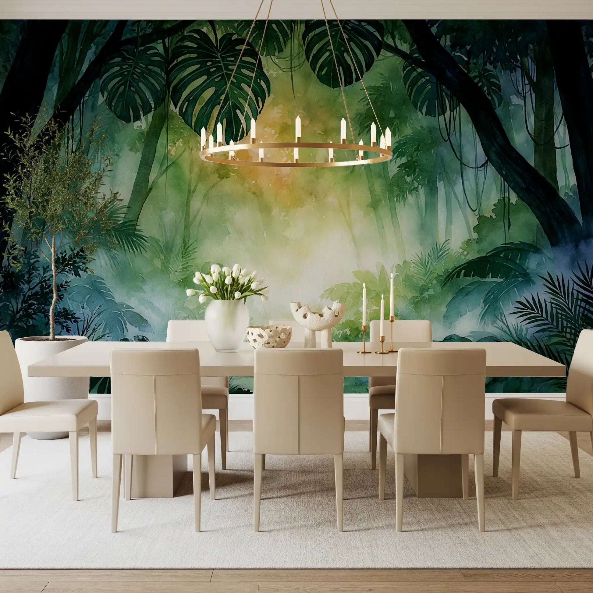 Sunlit Emerald Foliage Impression Wall Mural