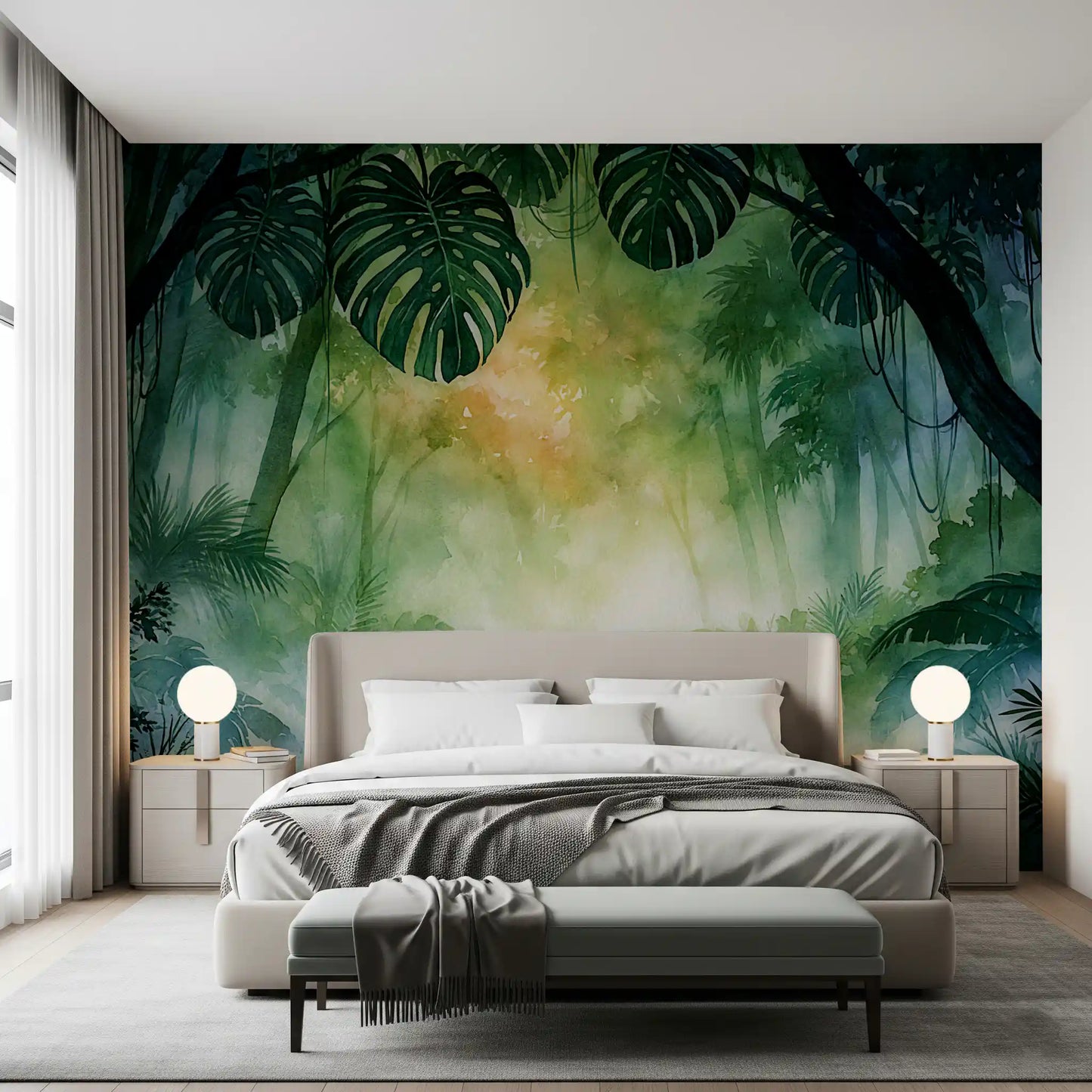 Sunlit Emerald Foliage Impression Wall Mural