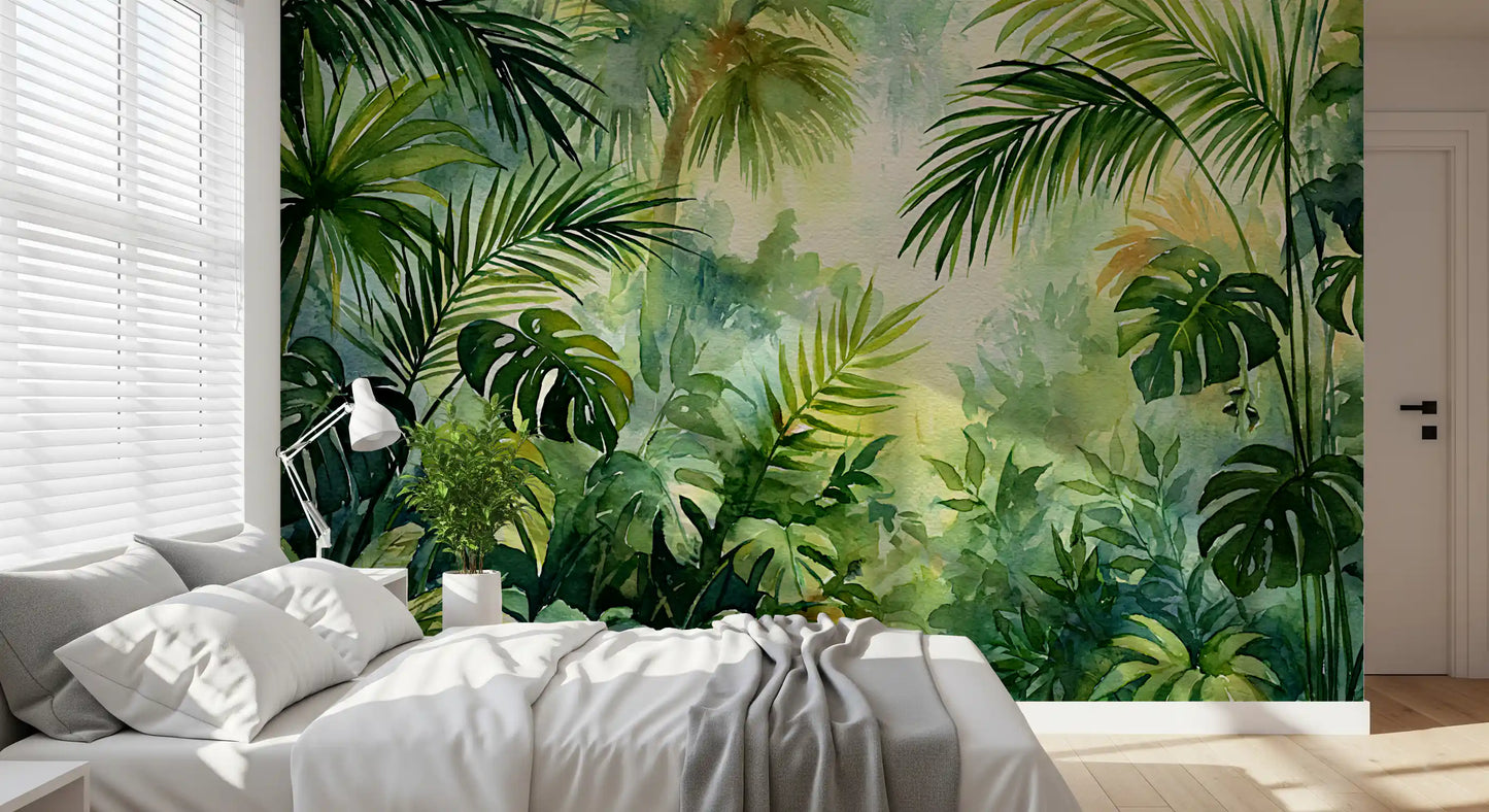 Misty Tropical Oasis Foliage Wall Mural