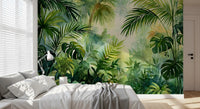 Misty Tropical Oasis Foliage Wall Mural