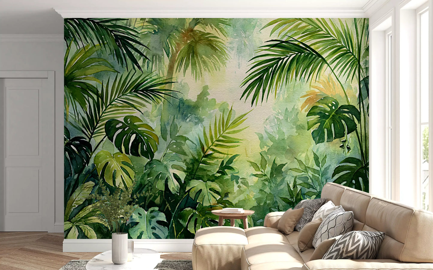Misty Tropical Oasis Foliage Wall Mural