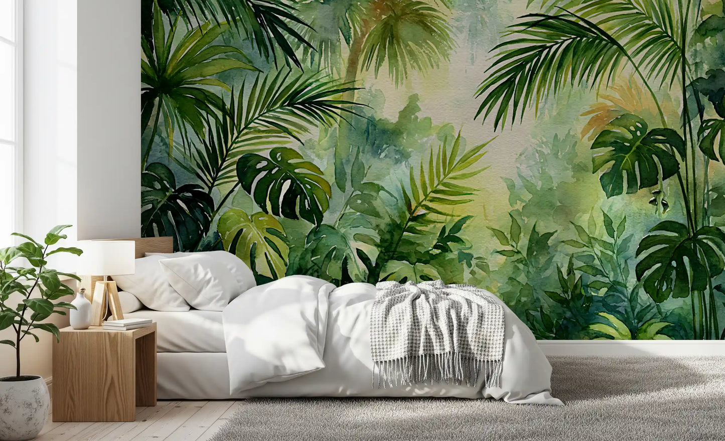Misty Tropical Oasis Foliage Wall Mural