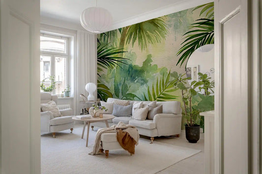 Misty Tropical Oasis Foliage Wall Mural