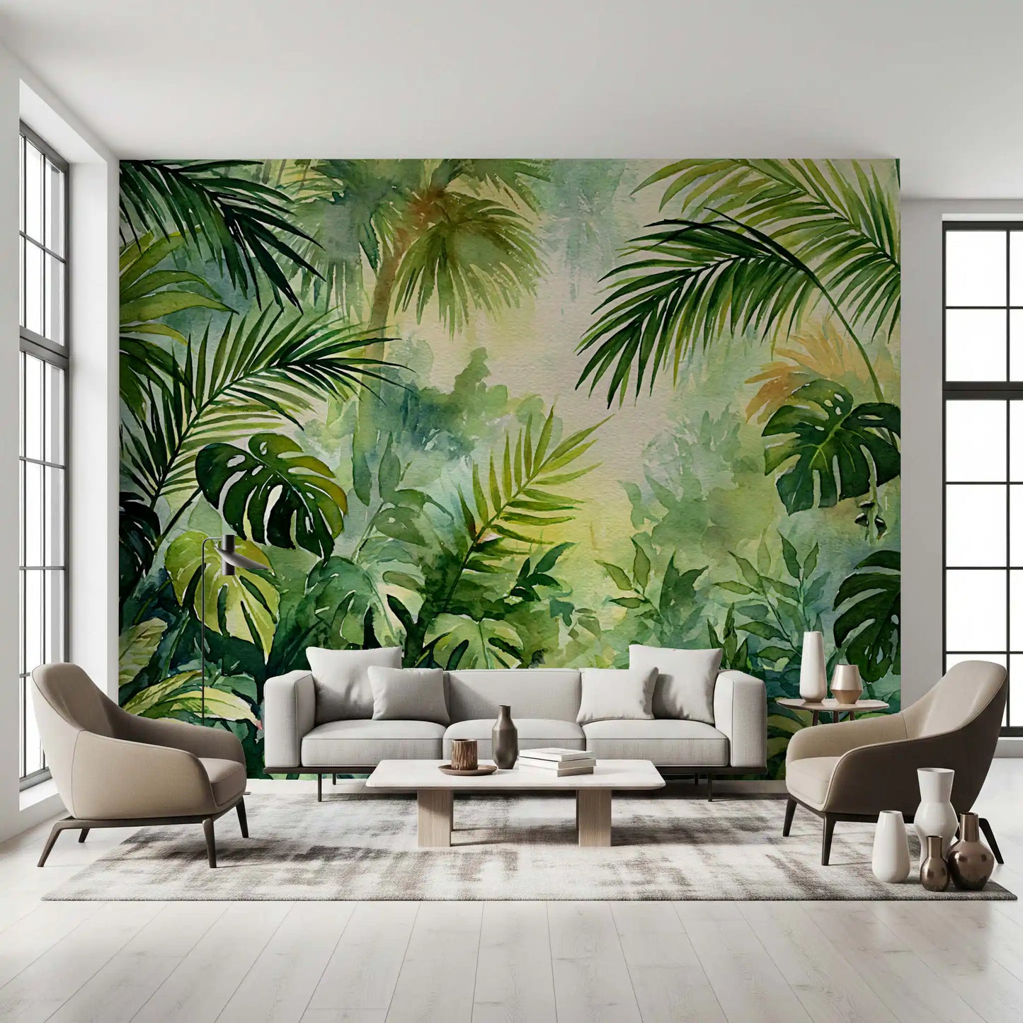 Misty Tropical Oasis Foliage Wall Mural