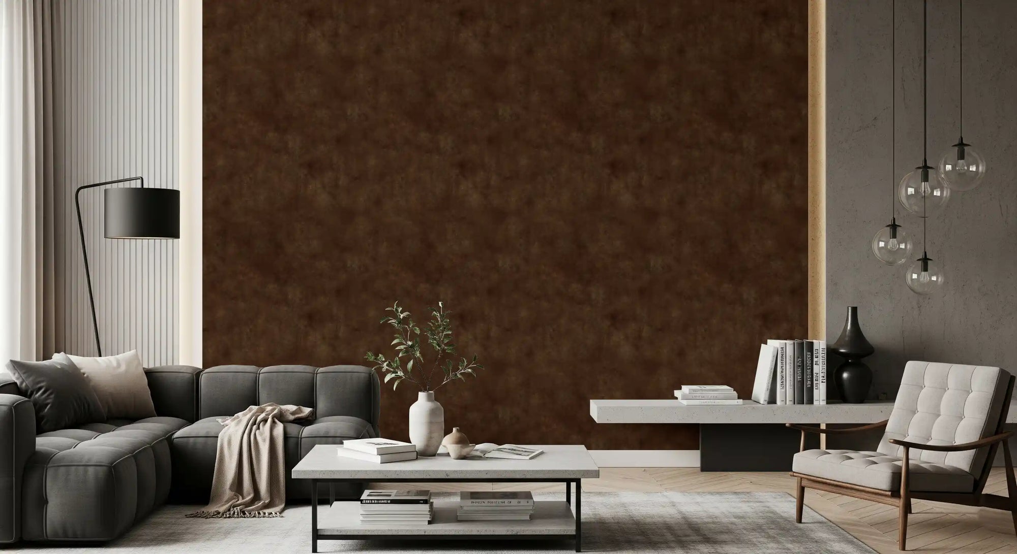 Cinnamon wallpaper with a mottled painterly texture in warm brown tones GD11560