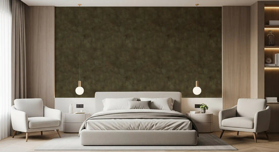Earth wallpaper with a mottled painterly texture in deep olive brown tones GD11569