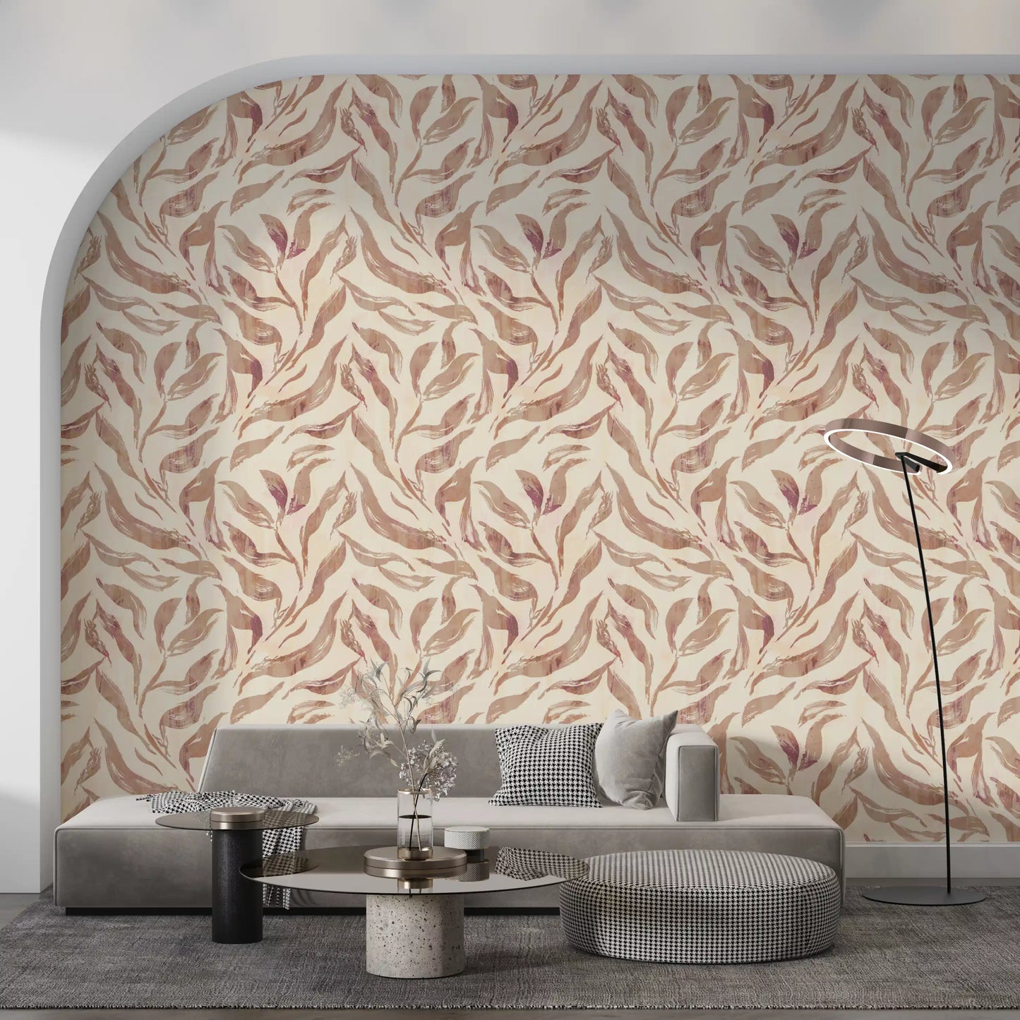 Abstract Painted Leaf Swirls Wallpaper⁠