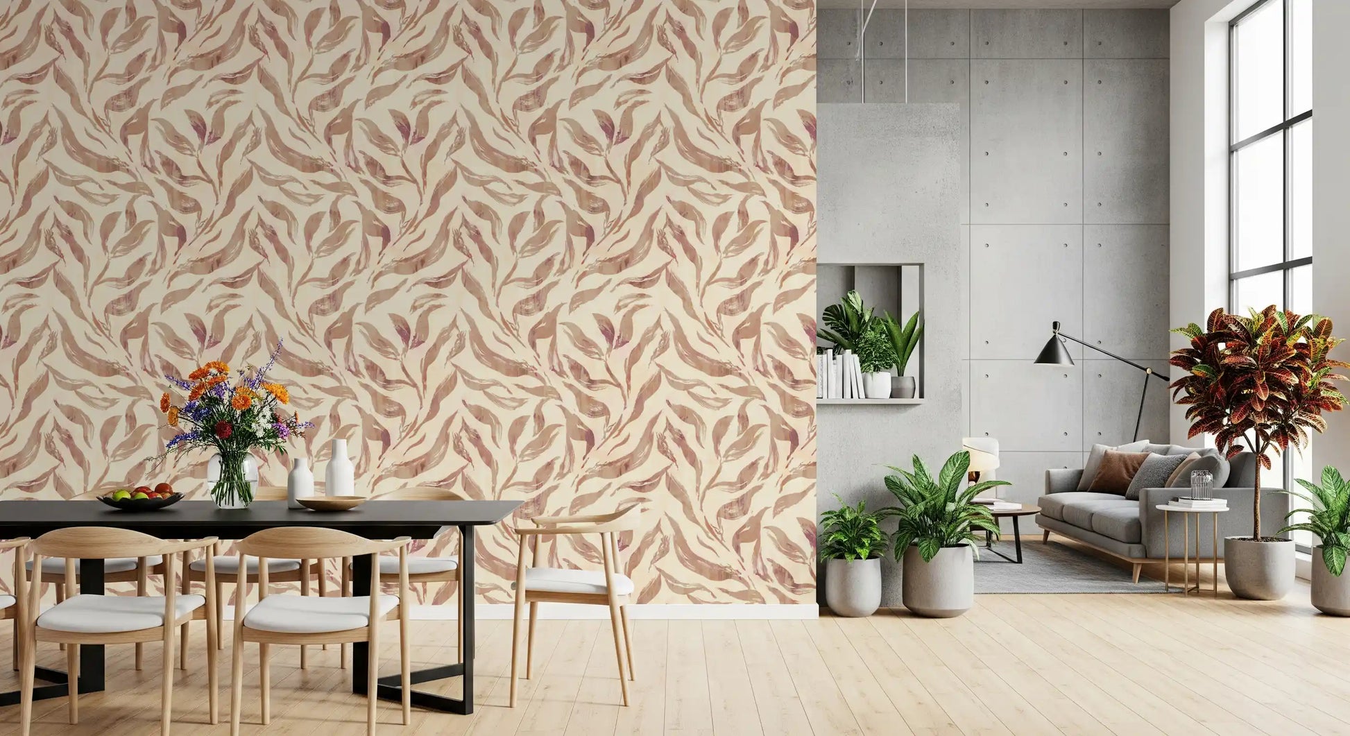 Abstract Painted Leaf Swirls Wallpaper⁠