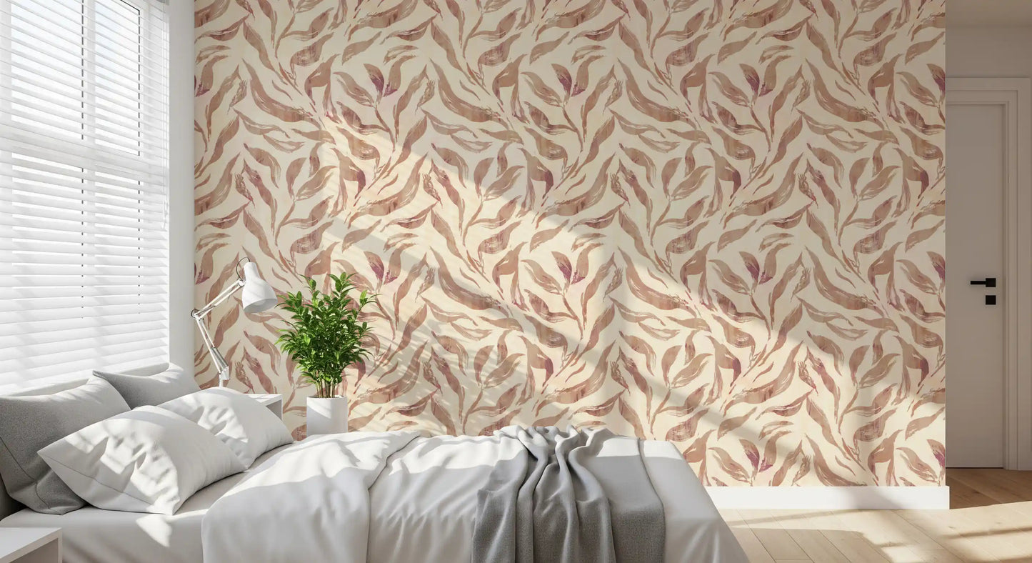 Abstract Painted Leaf Swirls Wallpaper⁠