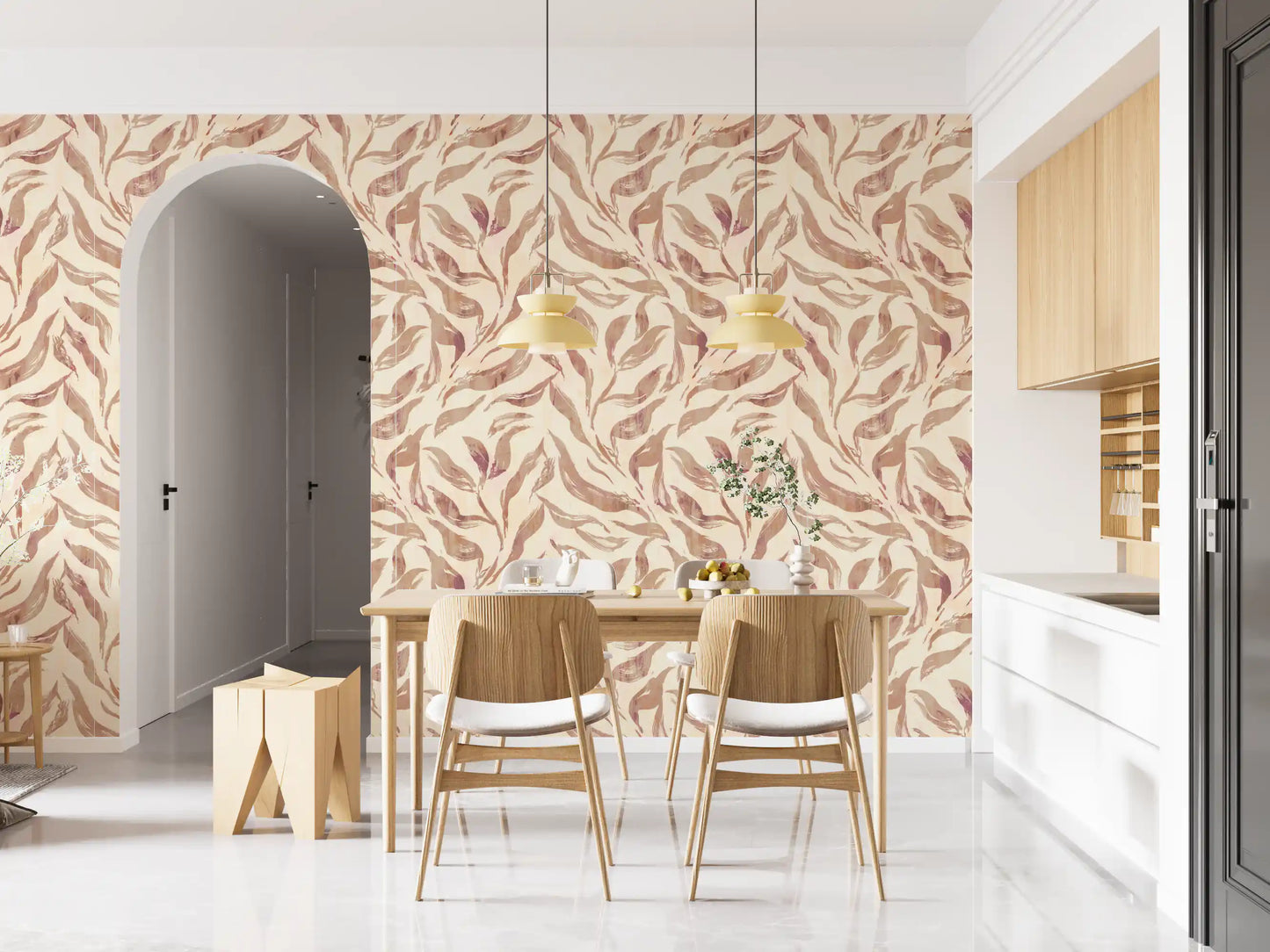Abstract Painted Leaf Swirls Wallpaper⁠