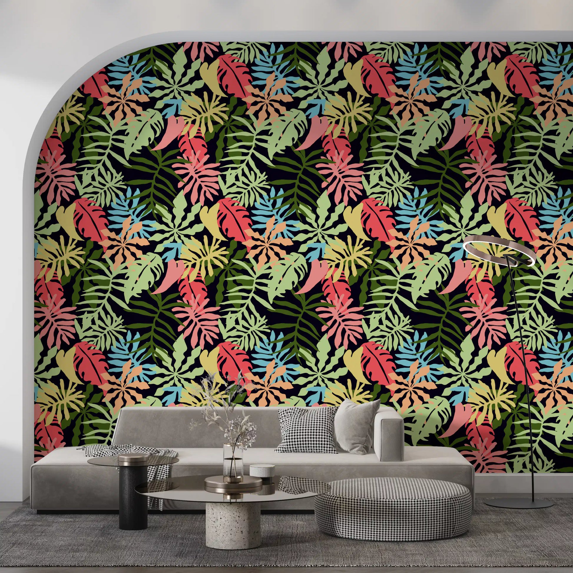 Vibrant Tropical Jungle Foliage Pattern Wallpaper⁠
