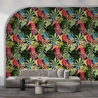 Vibrant Tropical Jungle Foliage Pattern Wallpaper⁠