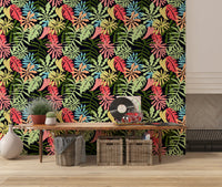 Vibrant Tropical Jungle Foliage Pattern Wallpaper⁠
