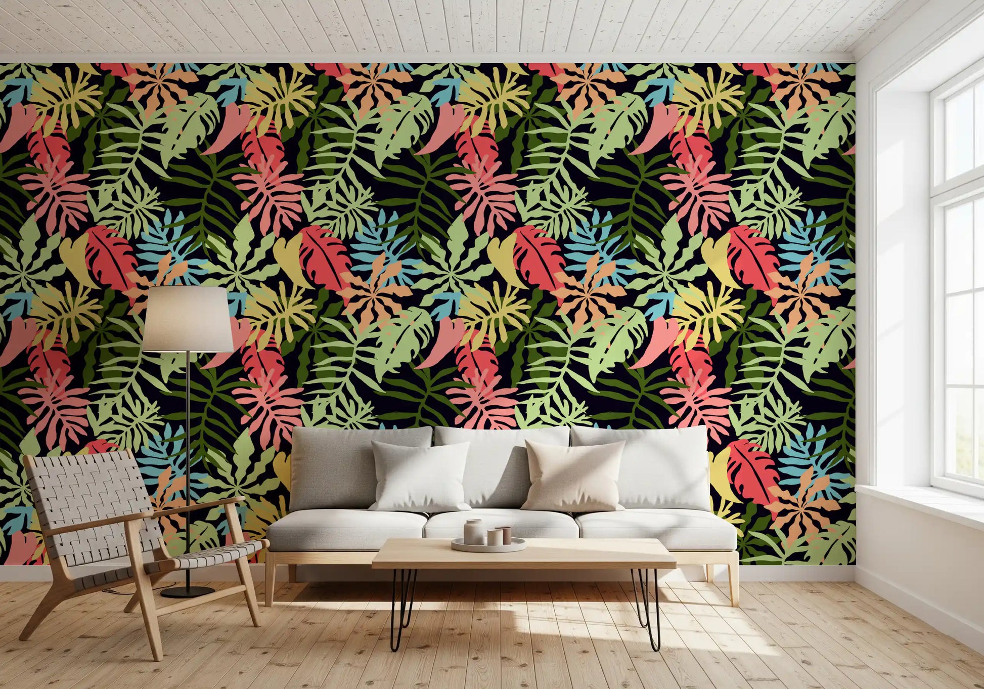 Vibrant Tropical Jungle Foliage Pattern Wallpaper⁠