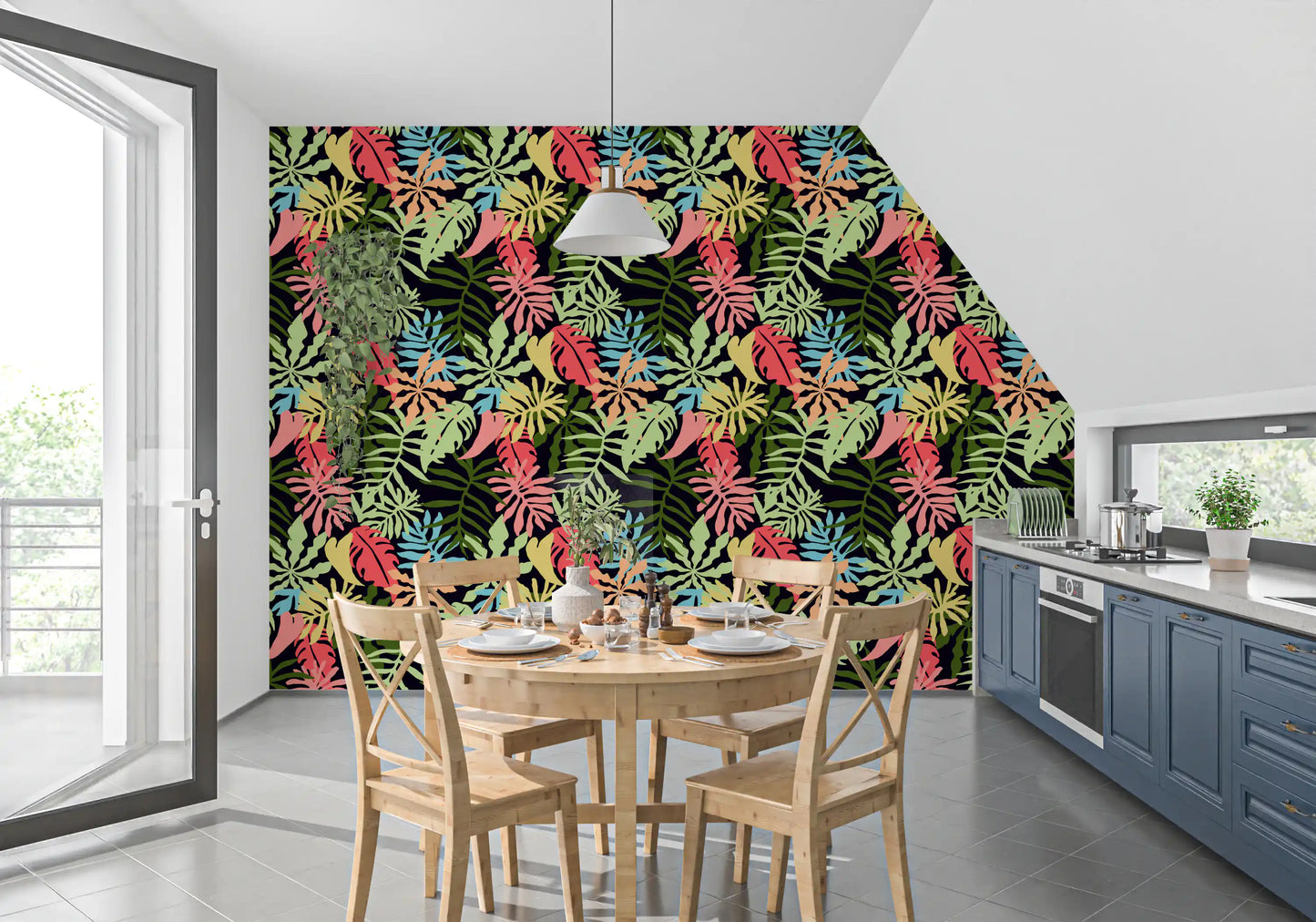 Vibrant Tropical Jungle Foliage Pattern Wallpaper⁠