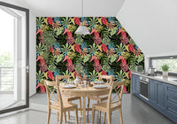Vibrant Tropical Jungle Foliage Pattern Wallpaper⁠