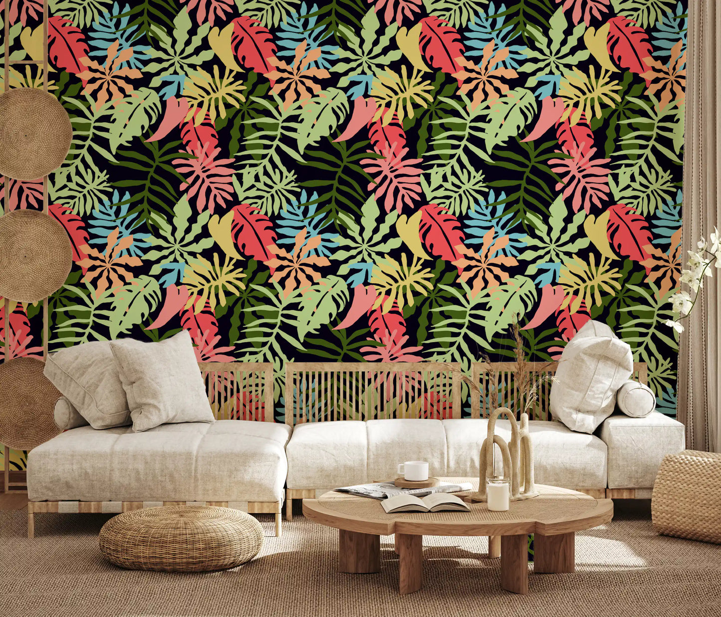 Vibrant Tropical Jungle Foliage Pattern Wallpaper⁠