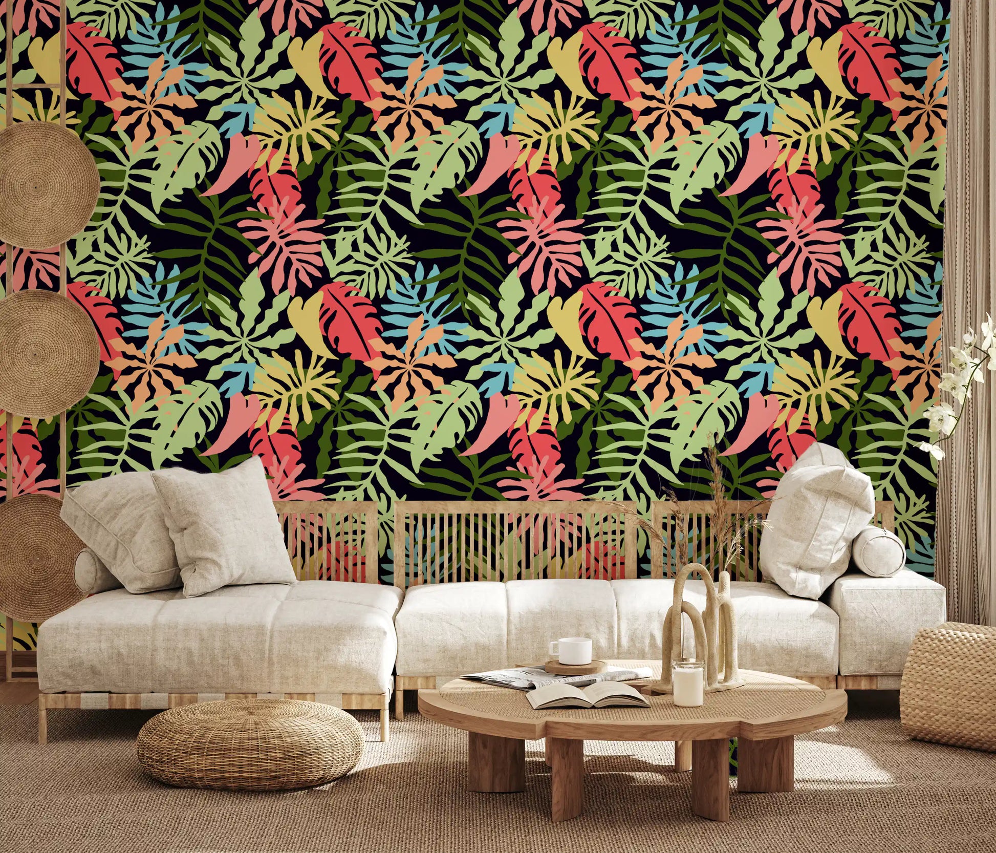 Vibrant Tropical Jungle Foliage Pattern Wallpaper⁠
