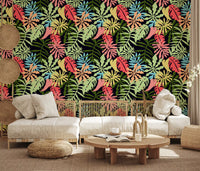 Vibrant Tropical Jungle Foliage Pattern Wallpaper⁠