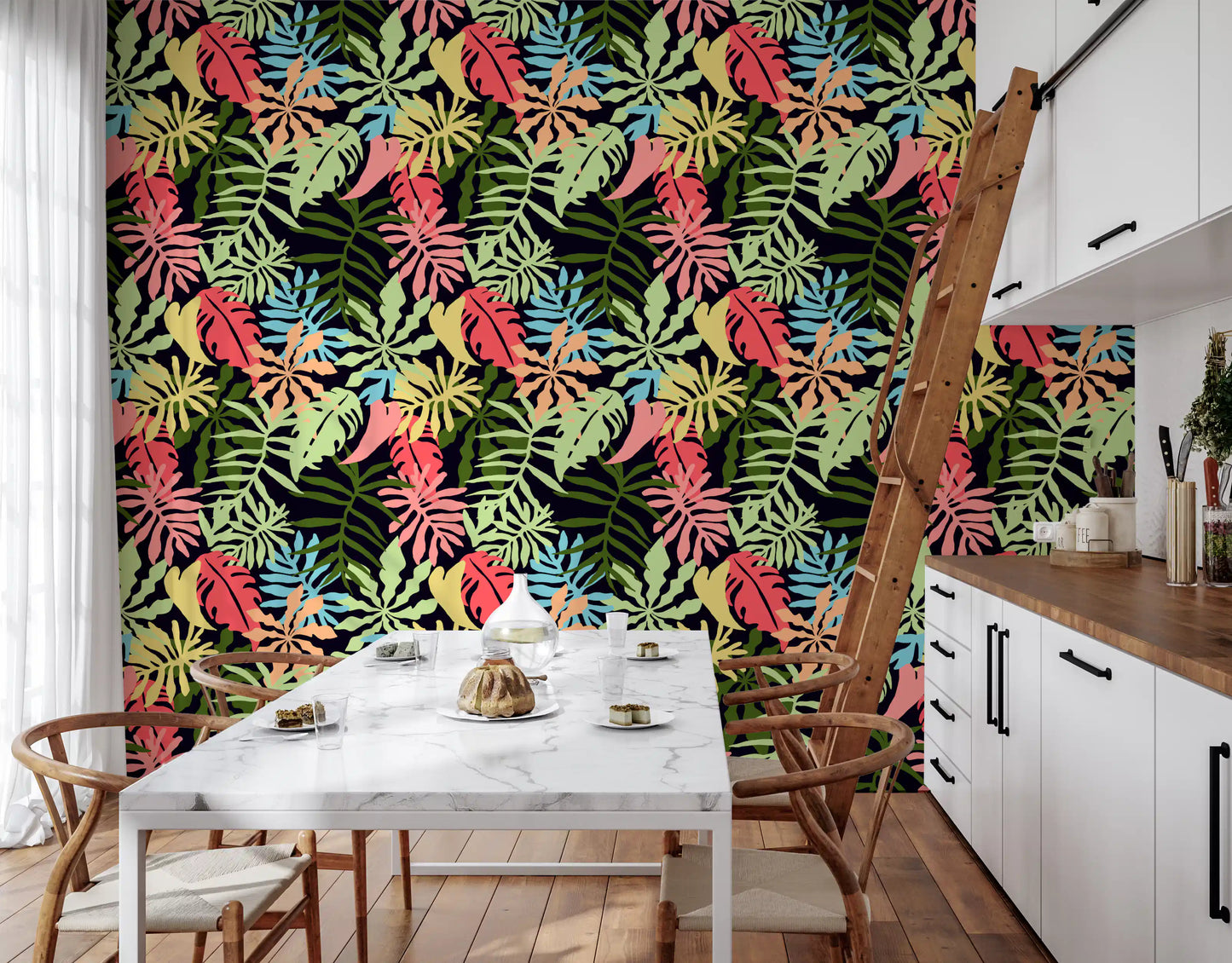 Vibrant Tropical Jungle Foliage Pattern Wallpaper⁠
