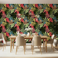 Vibrant Tropical Jungle Foliage Pattern Wallpaper⁠
