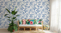 Azure Brushstroke Botanical Wallpaper⁠
